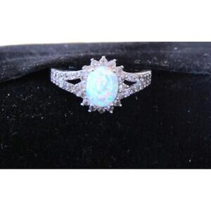 SUN Elegant Opal and Diamonds 925 Sterling Silver Ring  Marked SUN Size 7